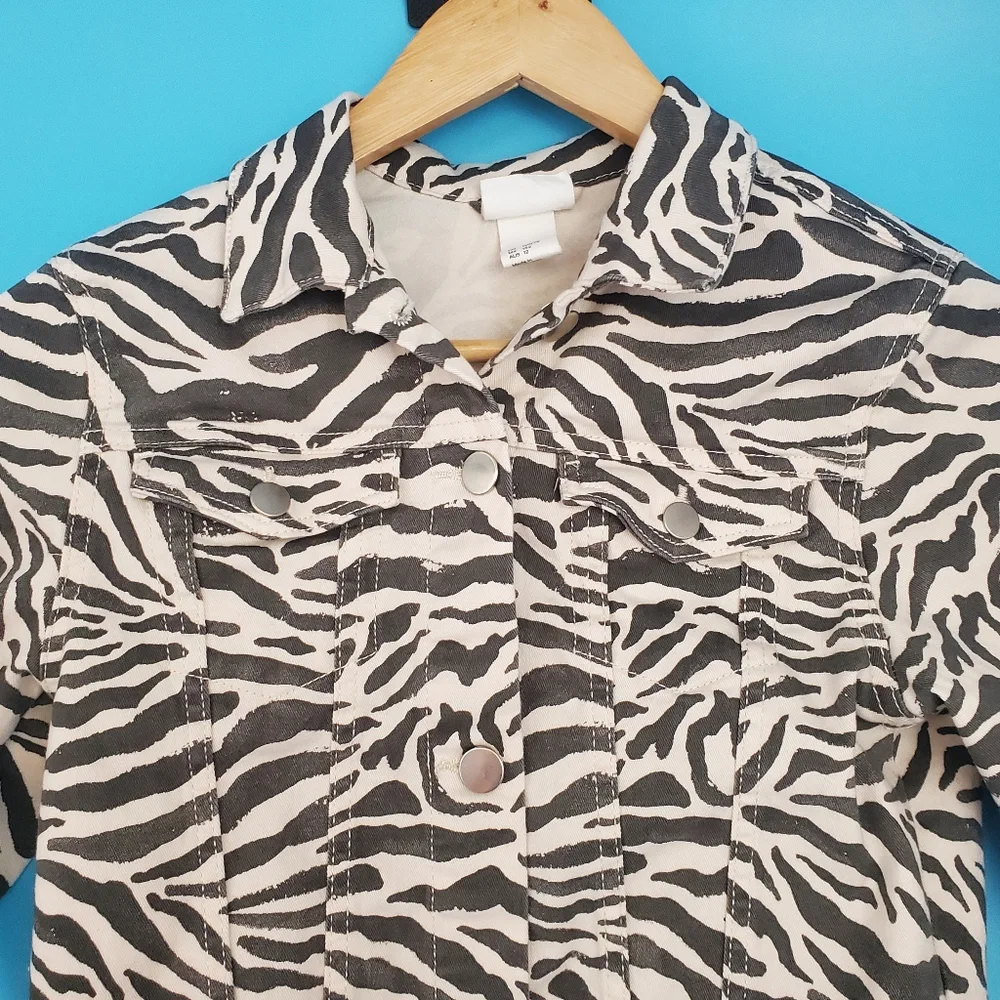 K. Kijan x H&M Girl's Size 11-12Y Zebra Jean Jacket